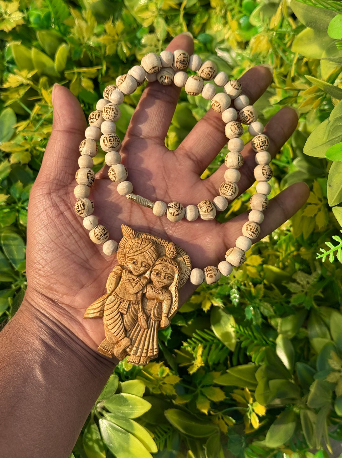 Radha-Krishna Handmade Locket With Radha Name Original Tulsi Mala-22 Inch