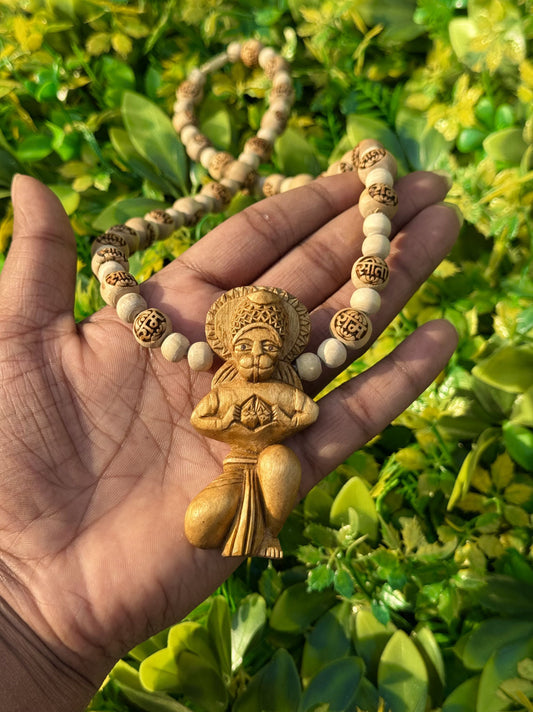 Hanuman ji Handmade Locket With Sita-Ram Name Original Tulsi Mala - 22 Inch