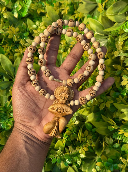 हनुमान जी का हस्तनिर्मित लॉकेट, सीता-राम नाम के साथ, असली तुलसी माला - 22 इंच