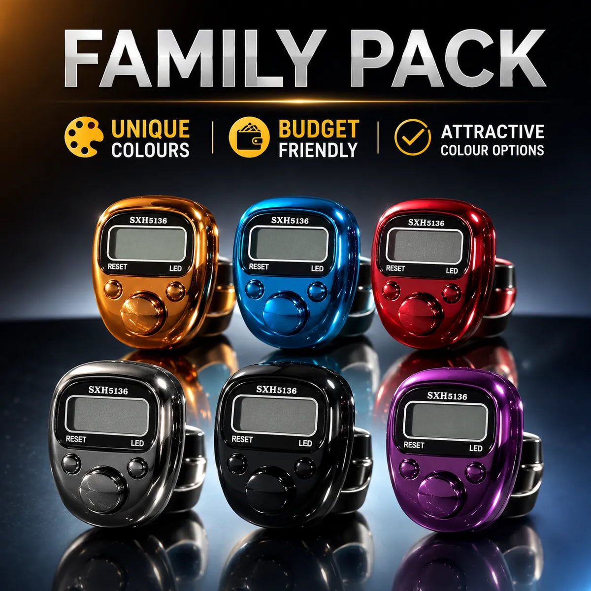 SXH5136 Digital Finger Tally Counter with LED – Family Pack