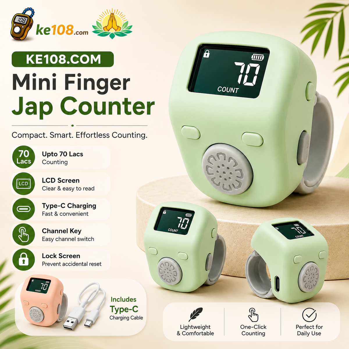 KE108 Rechargeable Mini Finger Jap Counter – Digital LCD Counter