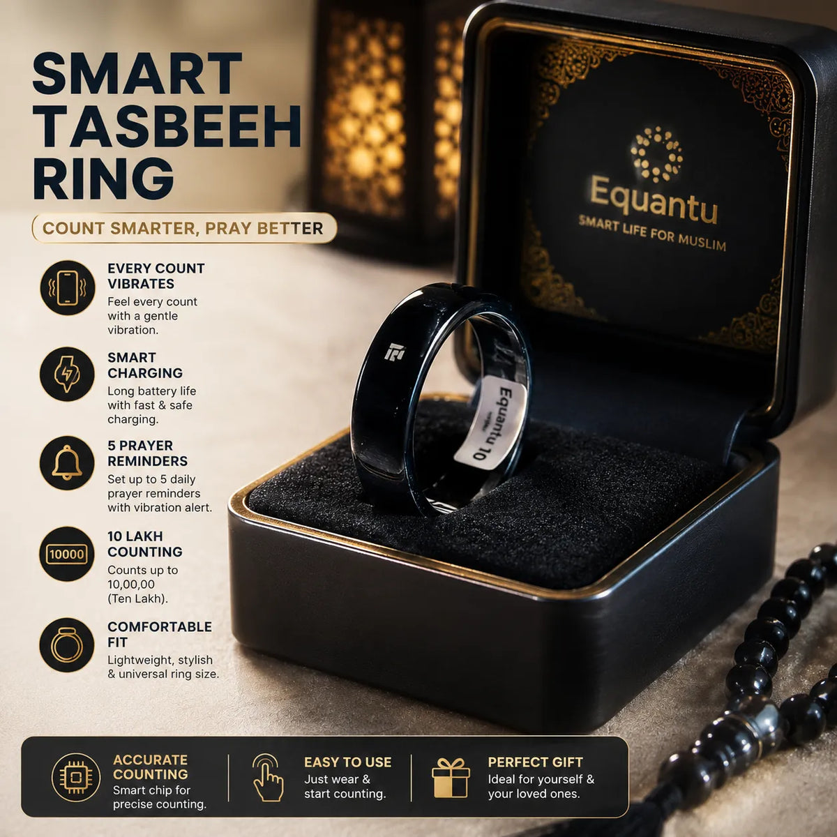 Equantu QB708 Smart Tasbeeh Ring – Digital Zikr Counter
