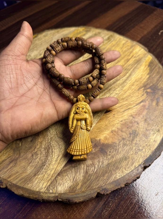 Shri Radha Handmade Locket & Radha Name Brown Original Tulsi Mala-24 Inch