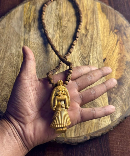 Shri Radha Handmade Locket & Radha Name Brown Original Tulsi Mala-24 Inch