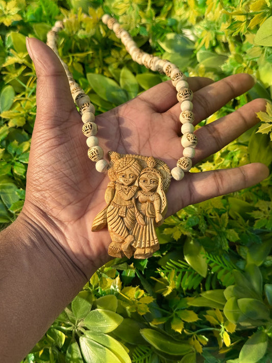 Radha-Krishna Handmade Locket With Radha Name Original Tulsi Mala-22 Inch
