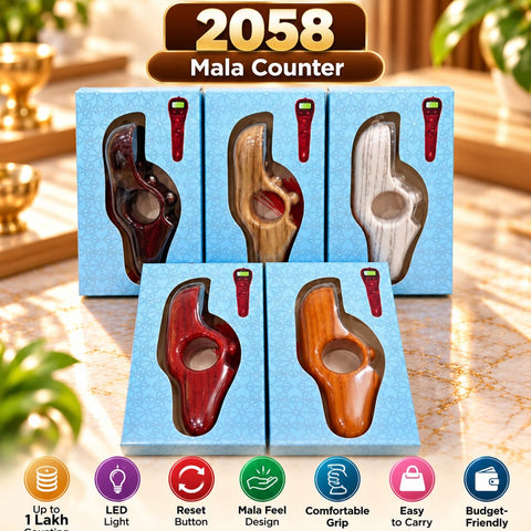 2058 Mala Counter - Digital Finger Counter with LED Light, Up to 1 Lakh Counting, Ergonomic Grip & Reset Button