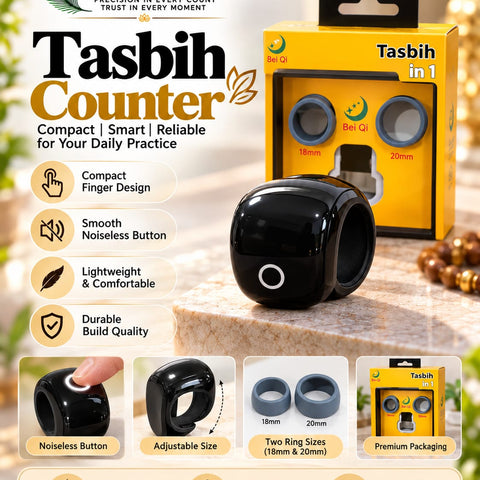 Bei Qi S 8pro Smart Tasbih 3-in-1 Ring - Digital Zikr Counter with OLED Display & 3 Interchangeable Sizes (18mm, 20mm, 22mm)