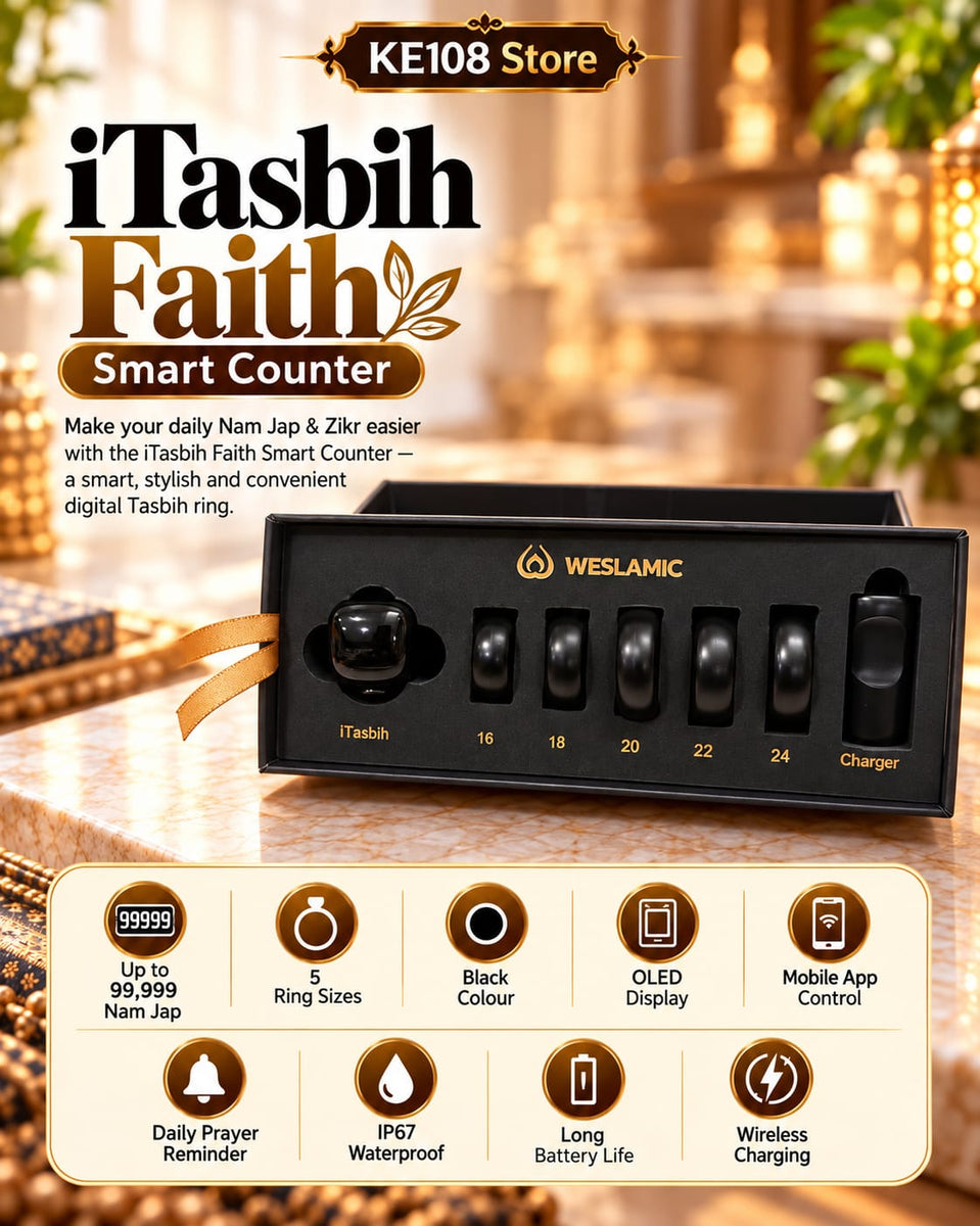 KE iTasbih Faith - Smart Digital Tasbih Ring with OLED Display, Multi-Size Interchangeable Rings (16-24) & Fast Charger