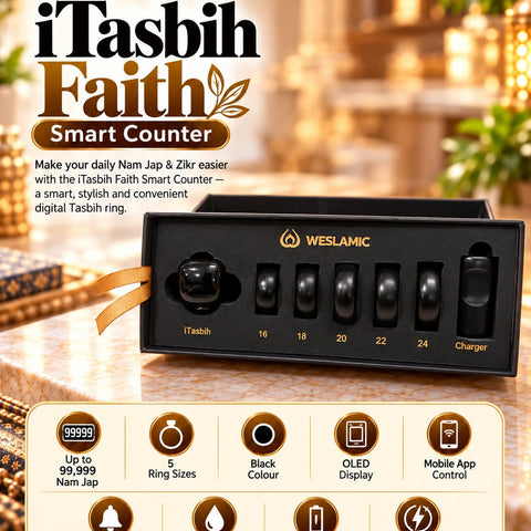 KE iTasbih Faith - Smart Digital Tasbih Ring with OLED Display, Multi-Size Interchangeable Rings (16-24) & Fast Charger