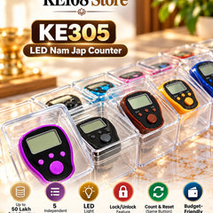 KE305 LED Nam Jap Counter (SXH5136) - 5 Independent Channels, Up to 50 Lakh Counting, Lock/Unlock Feature & 12 Colors